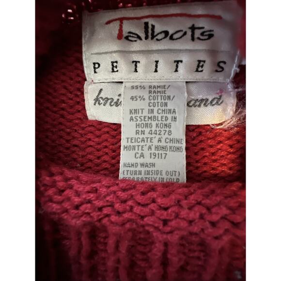 Talbots Women’s Knit Sweater Bear American Flag Size Large Petite Patriotic READ - Picture 4 of 15